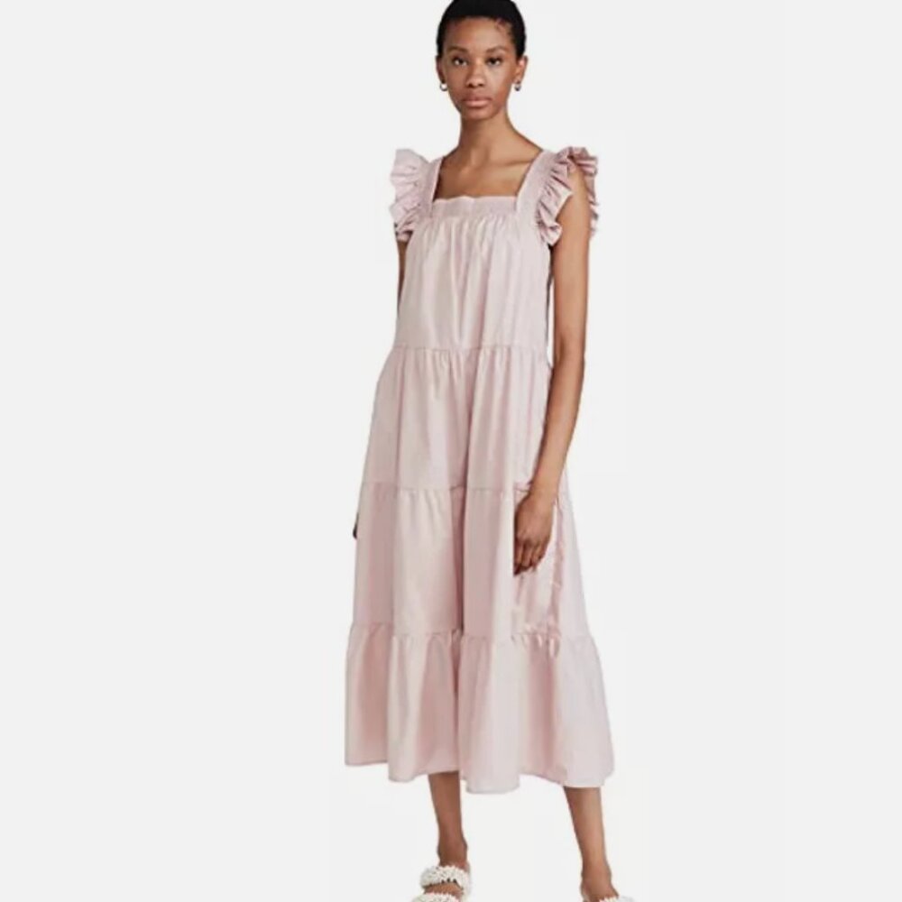 English Factory Pink Ruffle Midi Dress